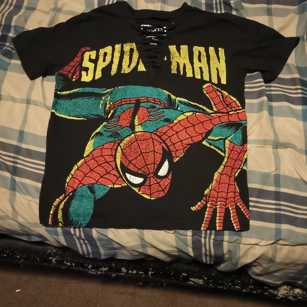 Vintage Marvel Freeze-Ny SpiderMan Ladies Laced Shirt Large